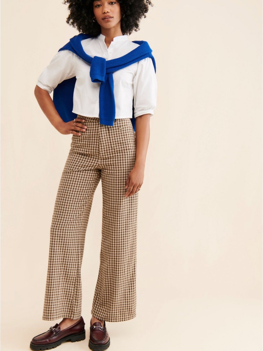 ROLLA'S Brown and Cream Gingham Wide-Leg Pants